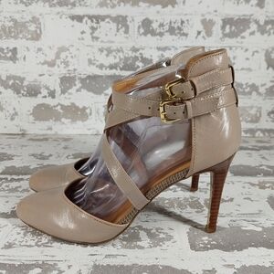Nine West Women's Tan Cross Strap Stiletto Heels Shoes V286